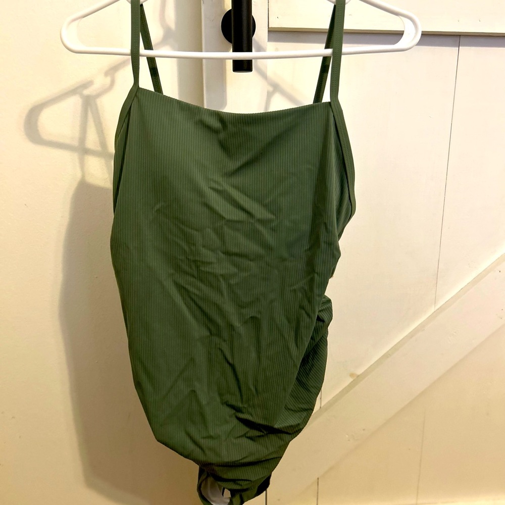 Medium ribbed olive green maternity bathing suit